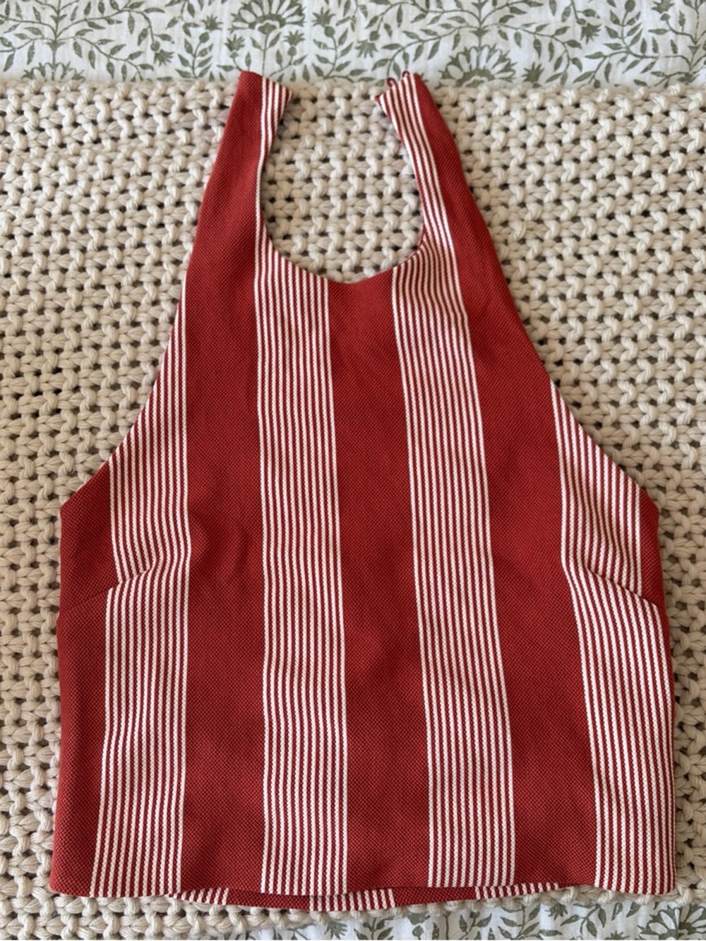 Anthropologie Red and Cream Striped Halter Crop Top